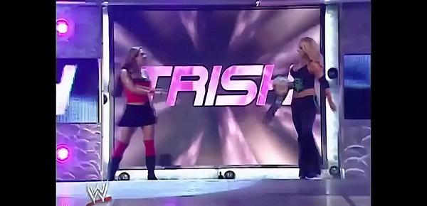  Mickie James and Trish Stratus vs Candice Michelle and Victoria. Tag Team match. Raw 2005.
